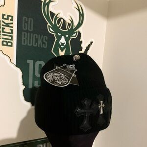Chrome Hearts Black Beanie with Cross Patches